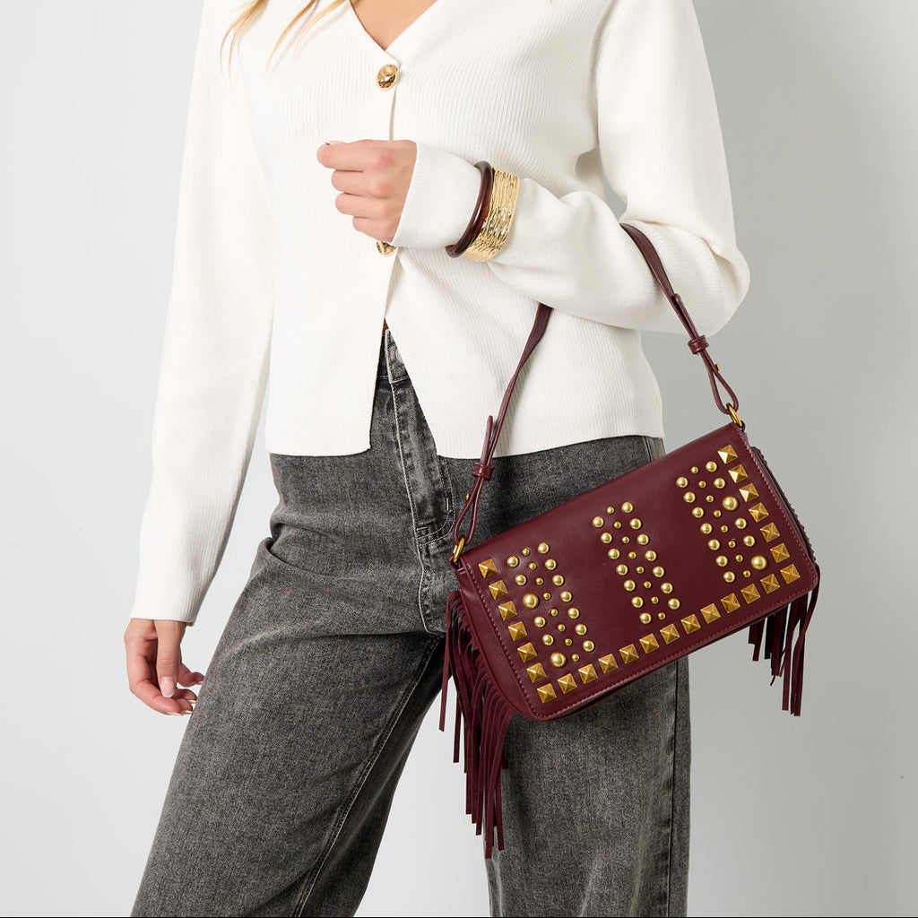 Studs schoudertas bordeaux