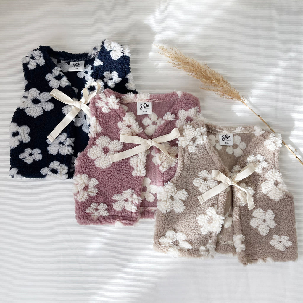 Teddy flower gilet blauw