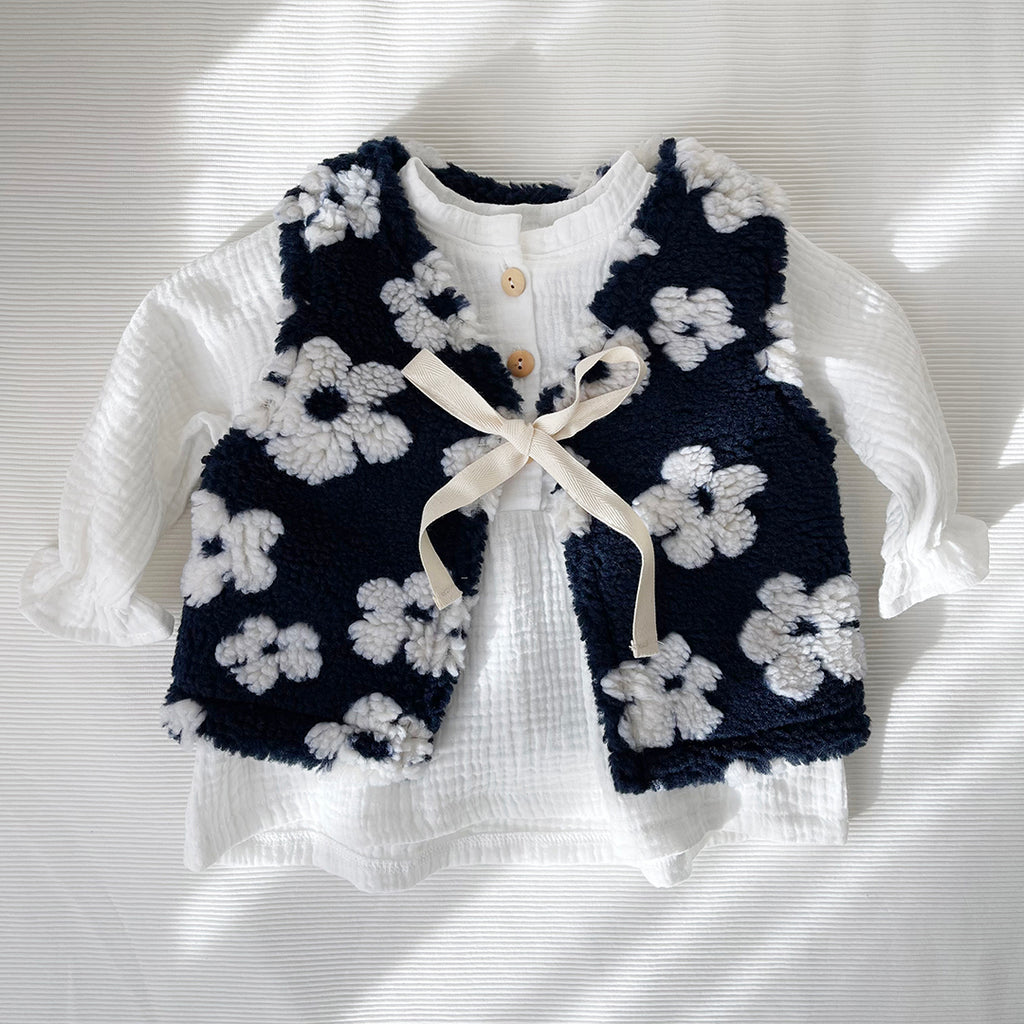 Teddy flower gilet blauw