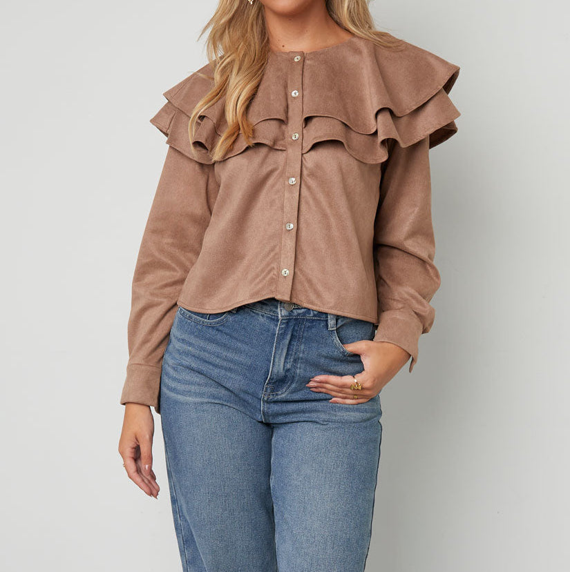Suède gelaagde blouse khaki