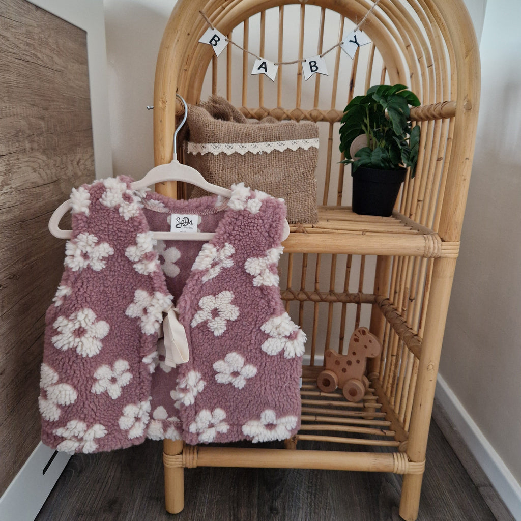 Teddy flower gilet roze