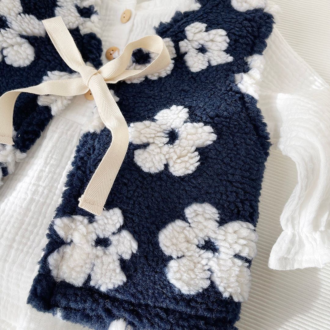 Teddy flower gilet blauw