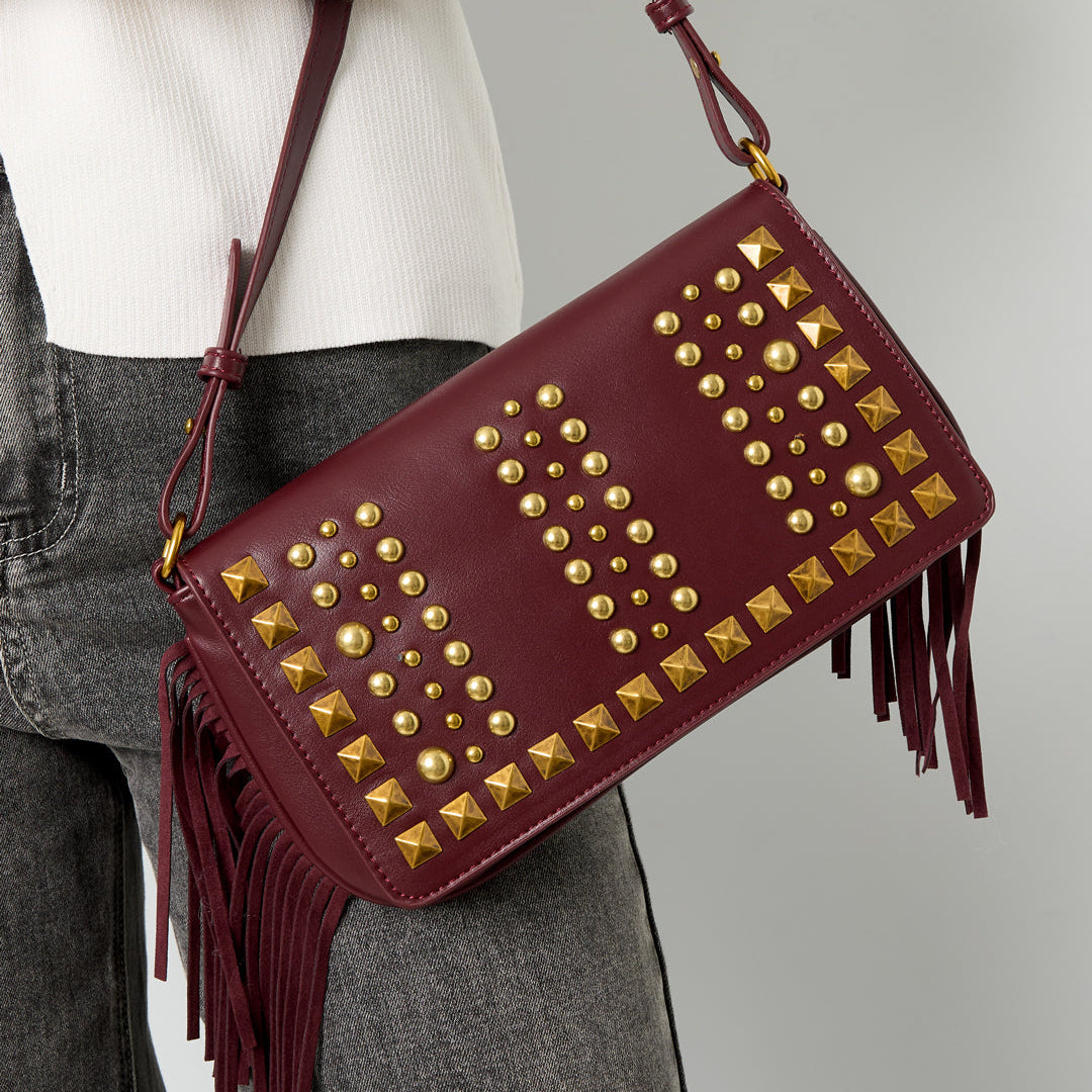 Studs schoudertas bordeaux