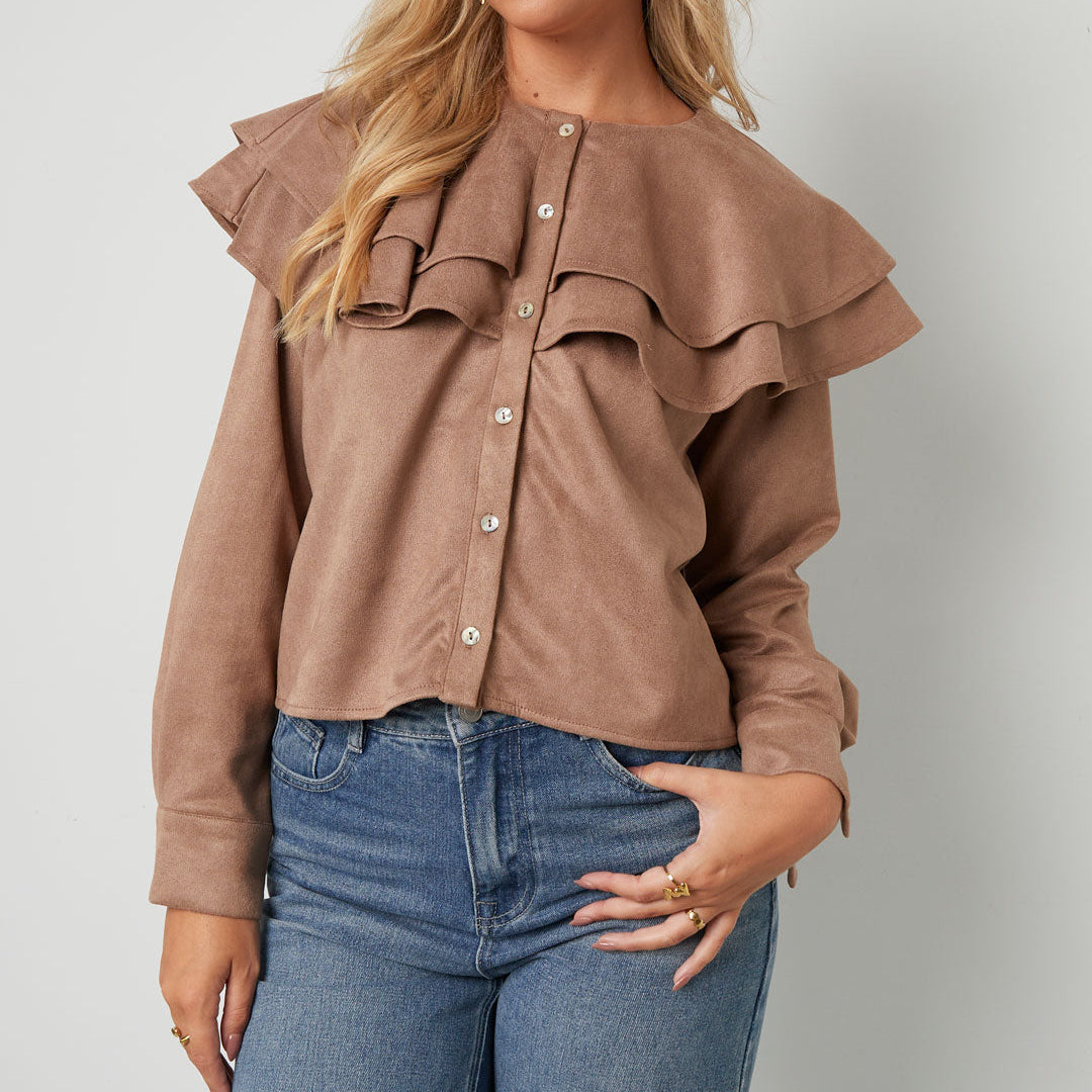 Suède gelaagde blouse khaki