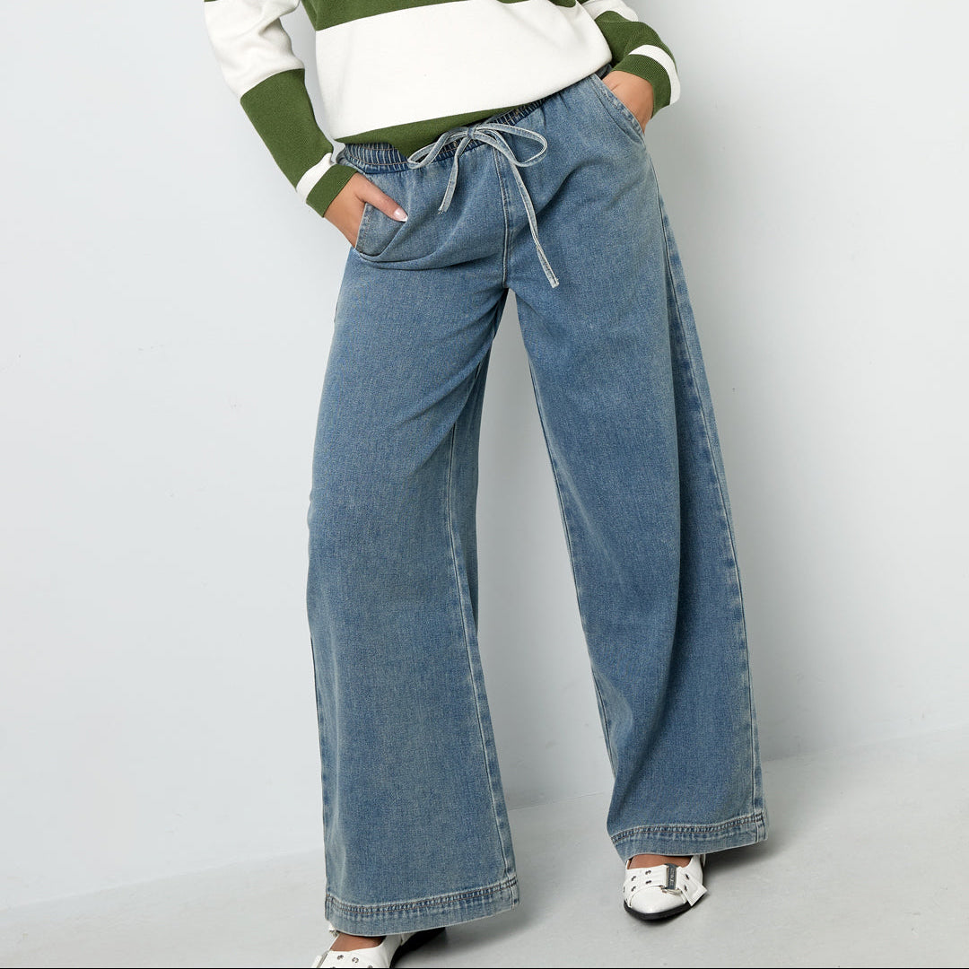 Denim wide leg broek