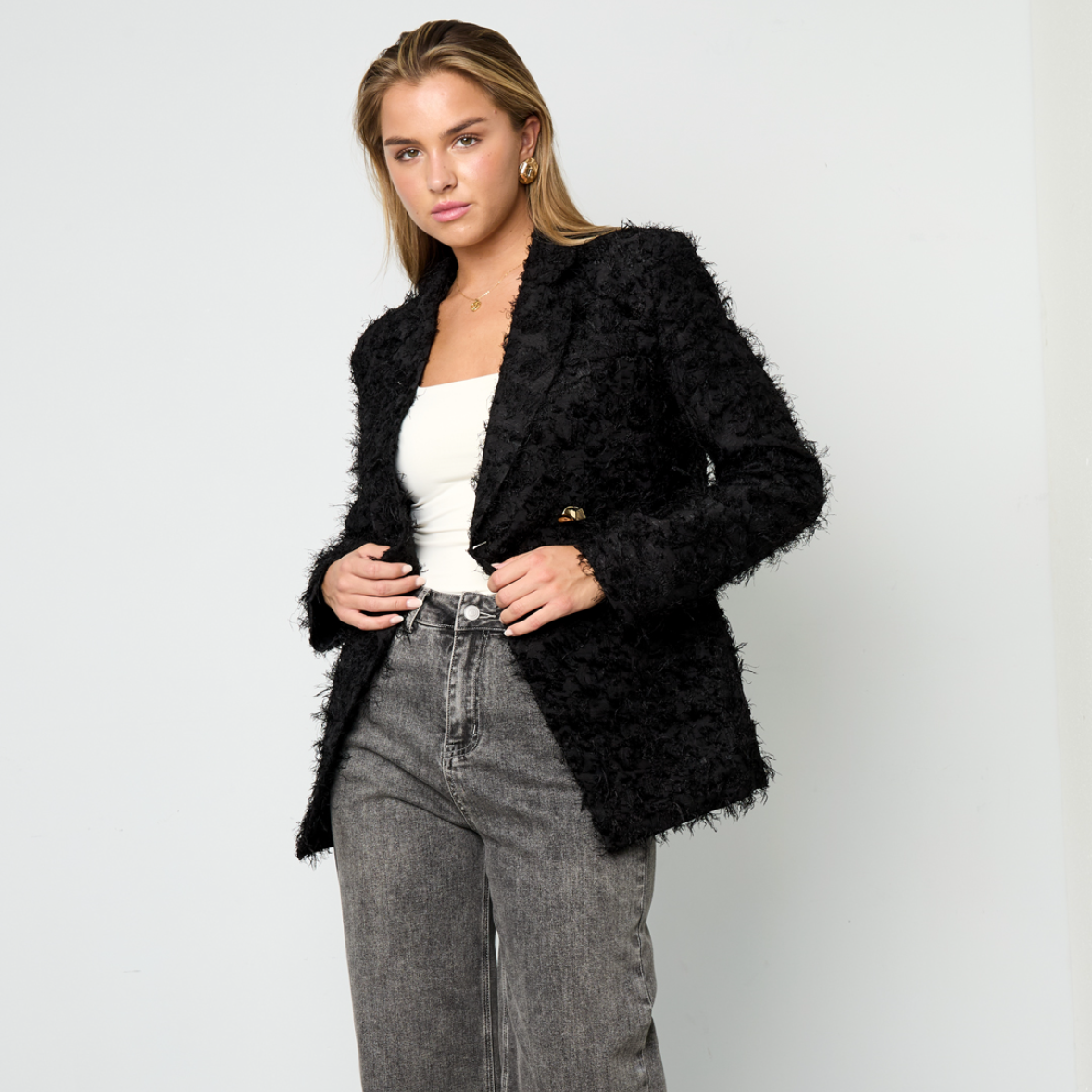 Structuur blazer zwart
