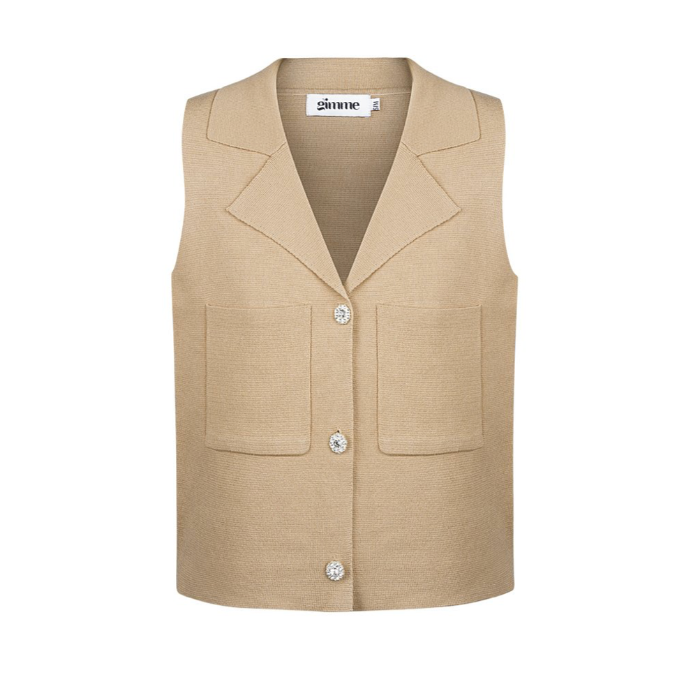 knopen gilet camel