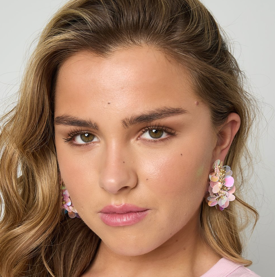Pailetten oorbel roze