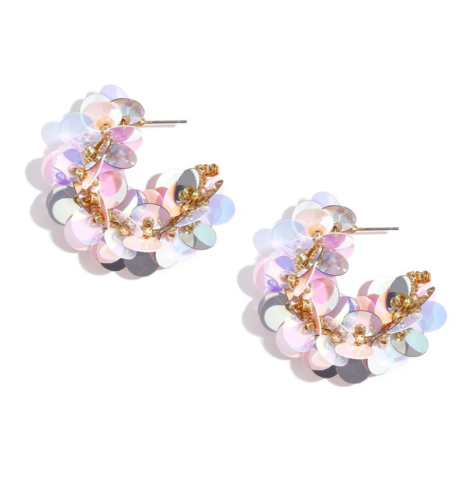 Pailetten oorbel roze