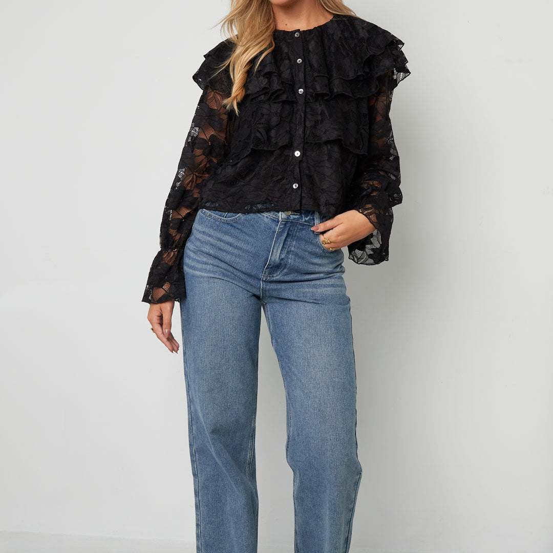 Zwarte gelaagde blouse