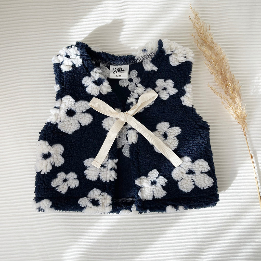 Teddy flower gilet blauw