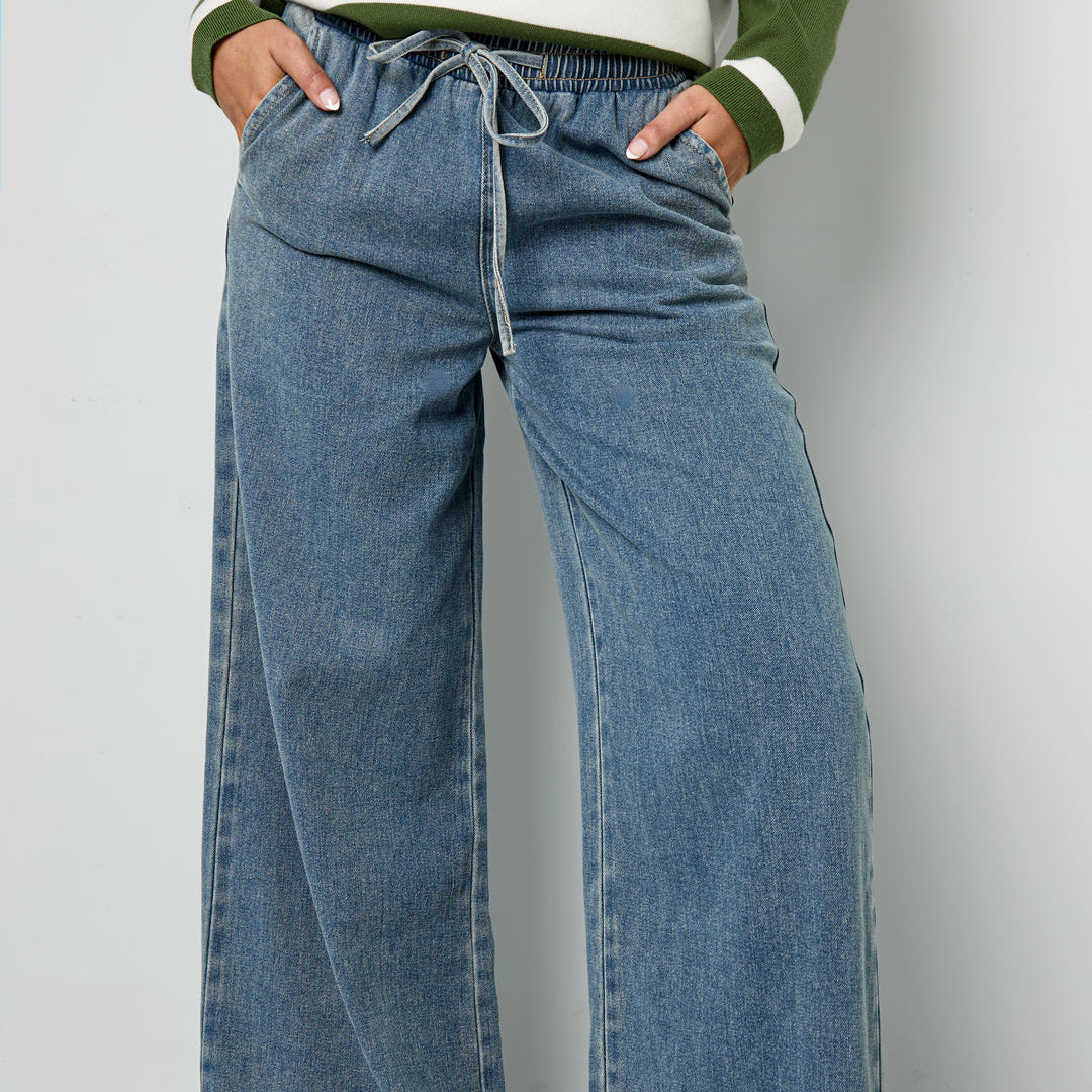 Denim wide leg broek