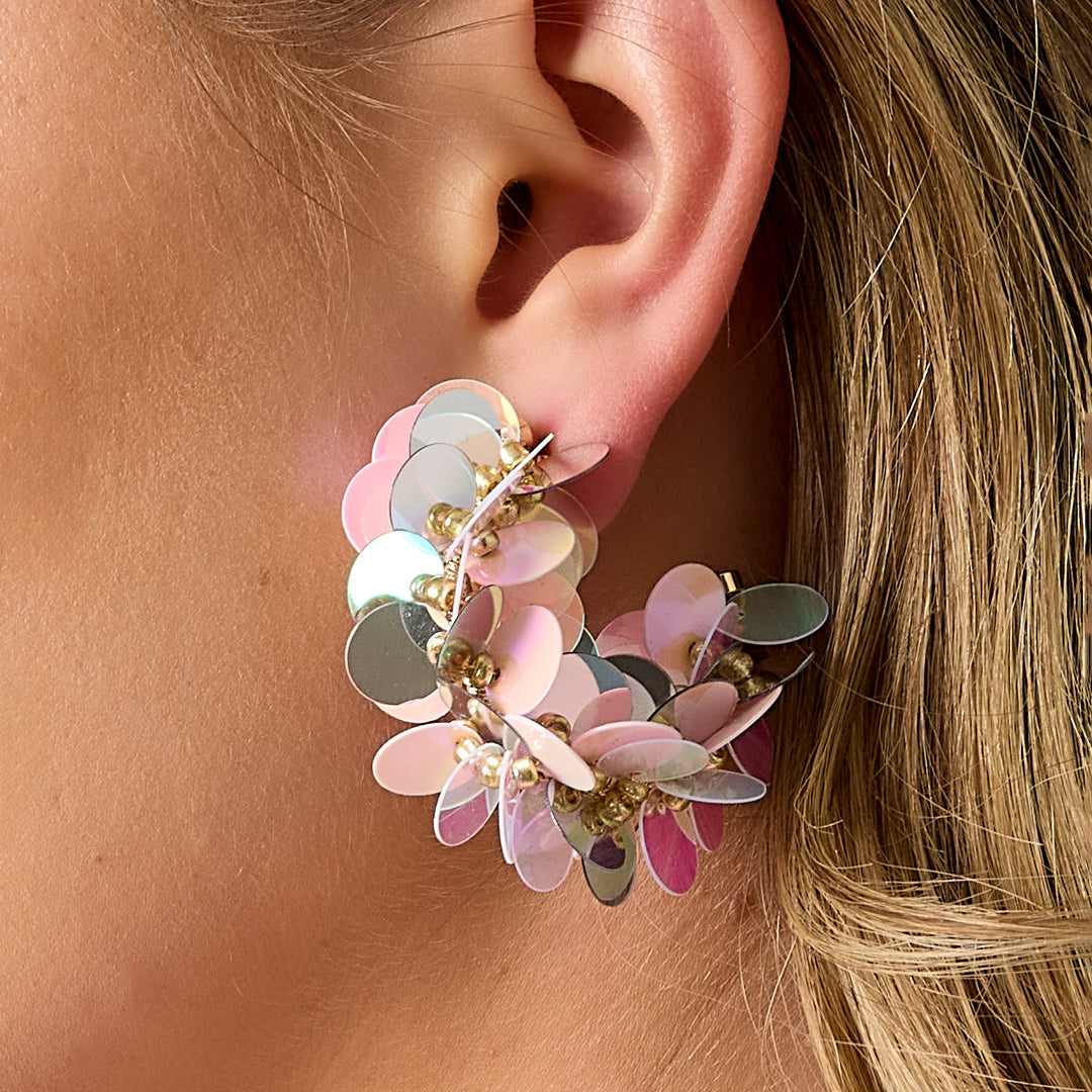 Pailetten oorbel roze