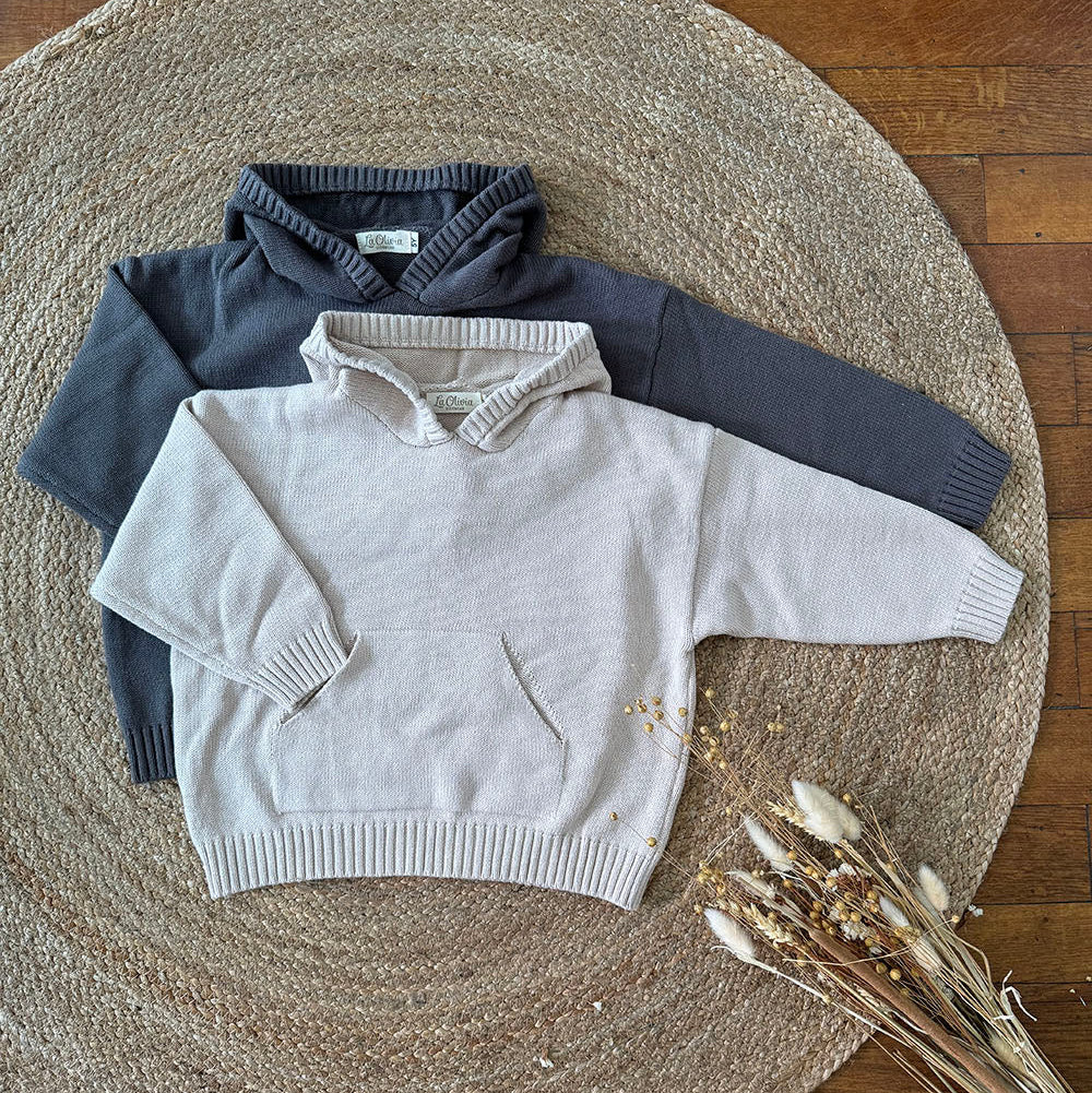 Gebreide hoodie licht grijs