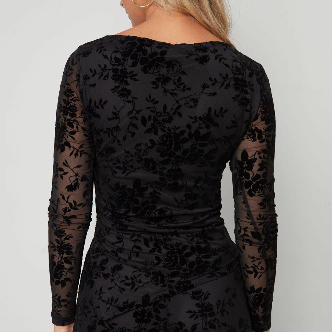 Zwarte top met bloemenprint