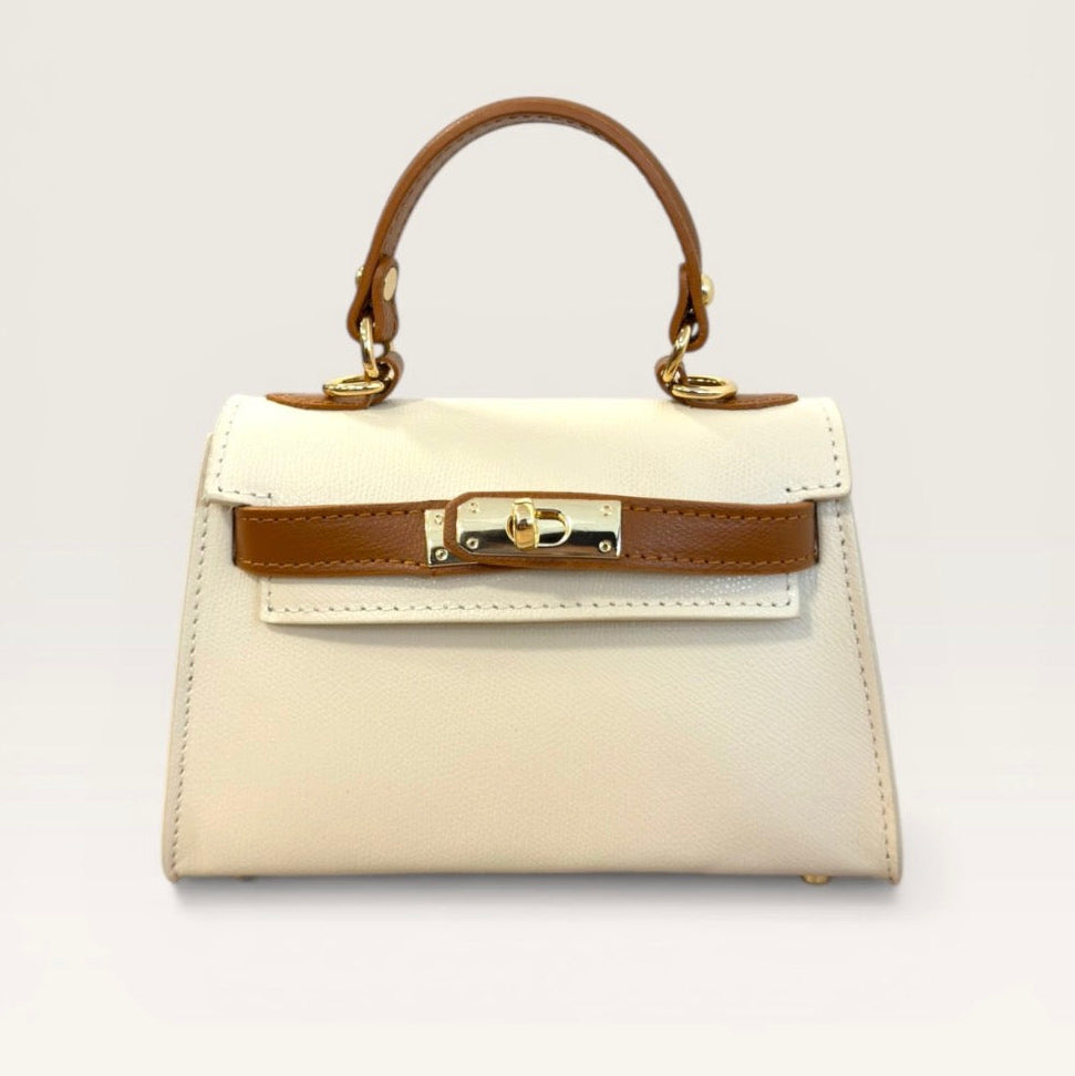 Leren crossbody tas crème/bruin