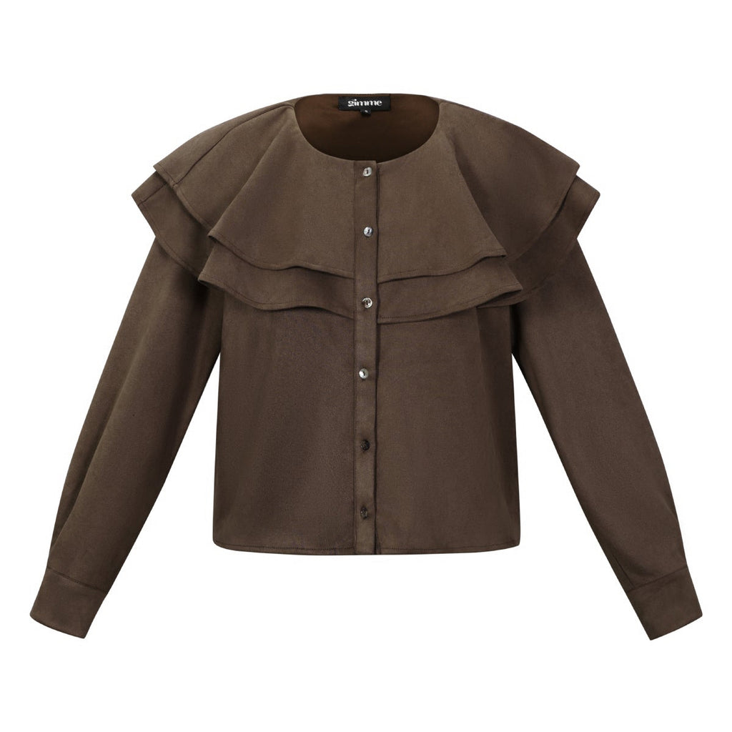 Suède gelaagde blouse donkerbruin