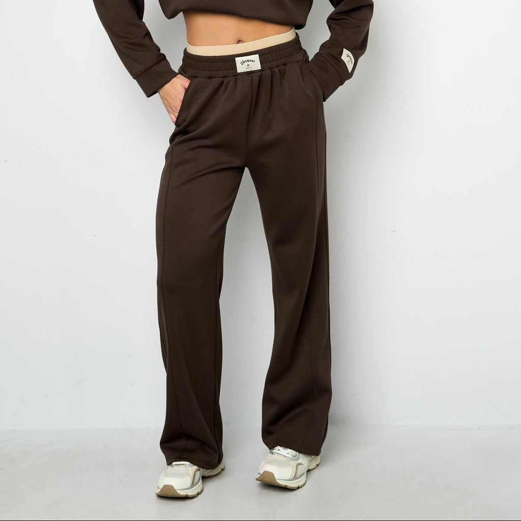 Sporty wide leg donkerbruin