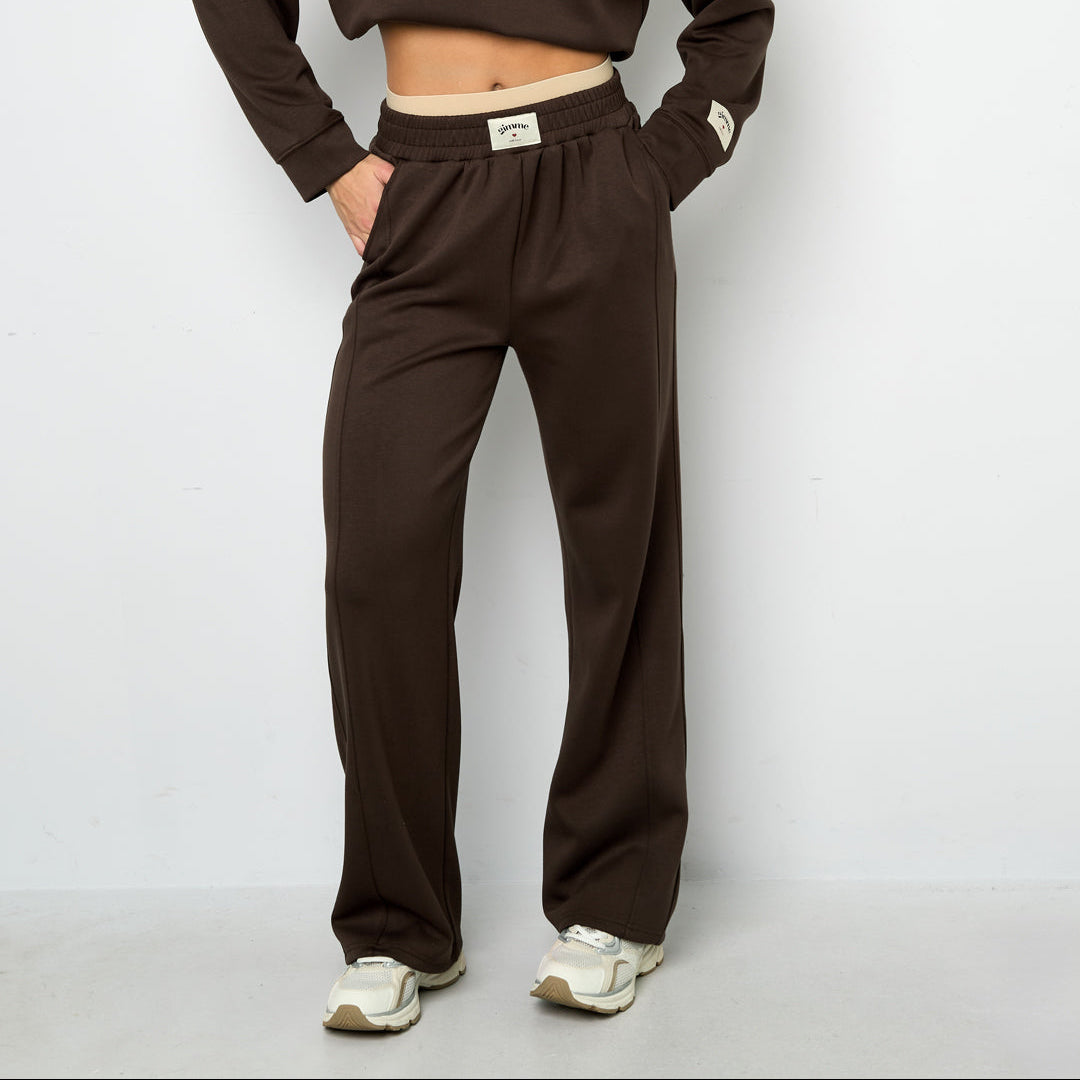 Sporty wide leg donkerbruin